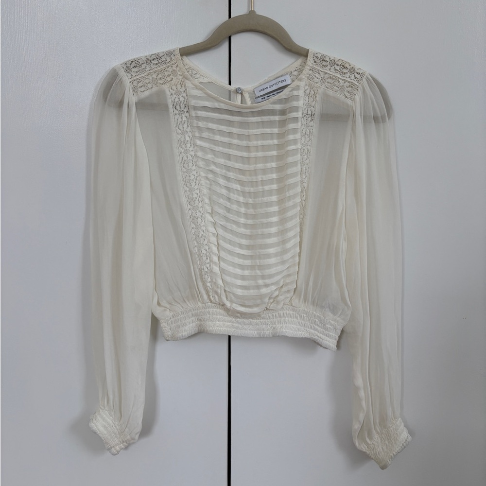 Urban Outfitters Cream Sheer Blouse with Lace Details